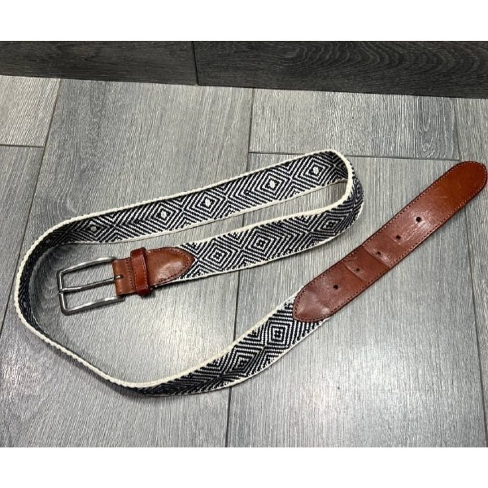 Peter Millar Italy made Belt Black White leather Geometric A006619